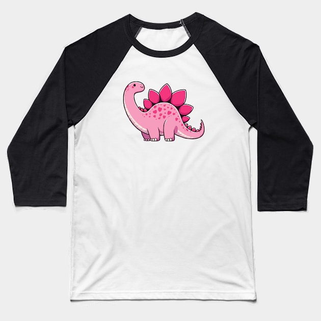 Pink Dinosaur Baseball T-Shirt by katzura